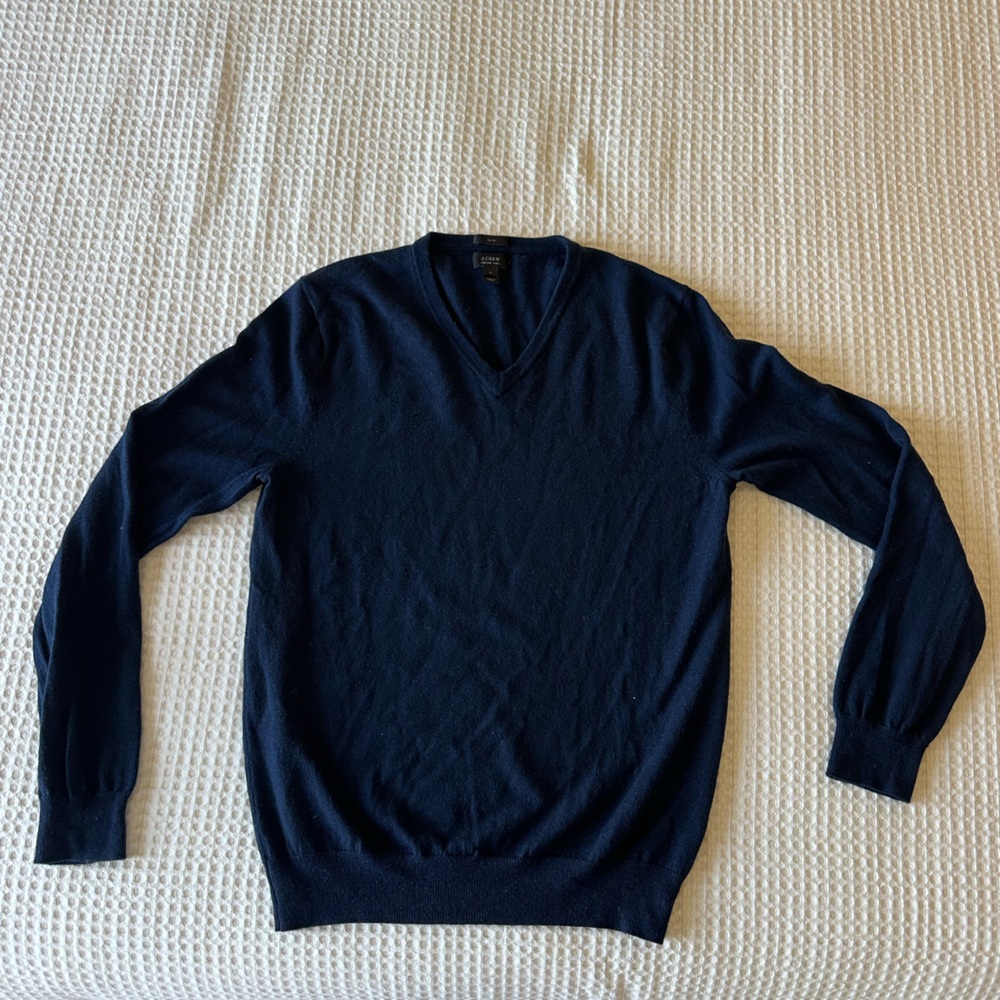 J. Crew Men's Navy V-Neck Wool Blend Sweater